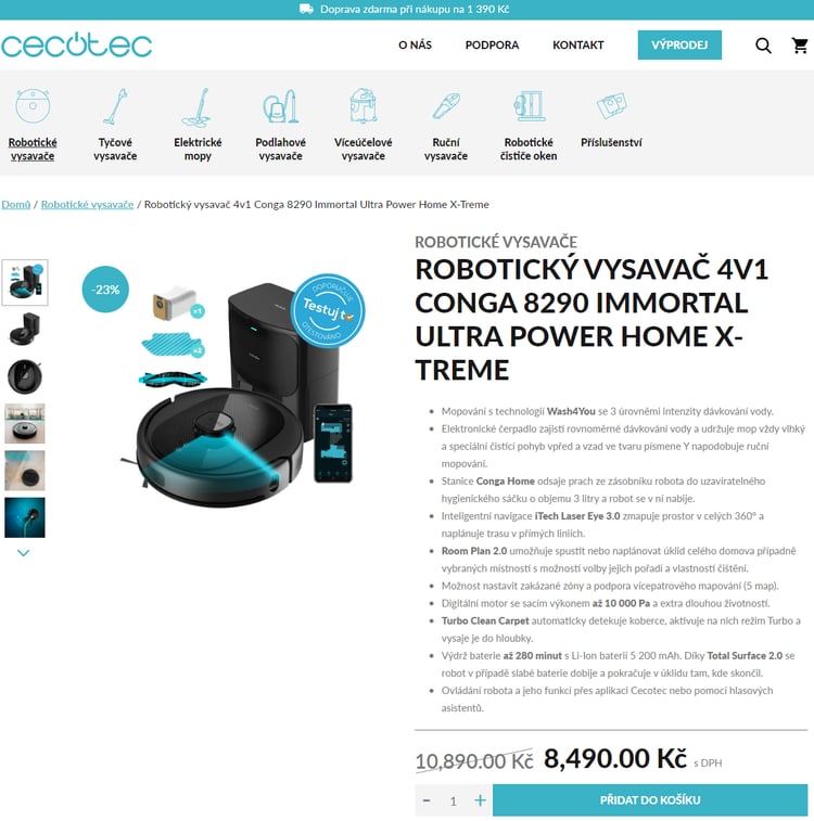 Razítko Testuj.to na produktové stránce Cecotec