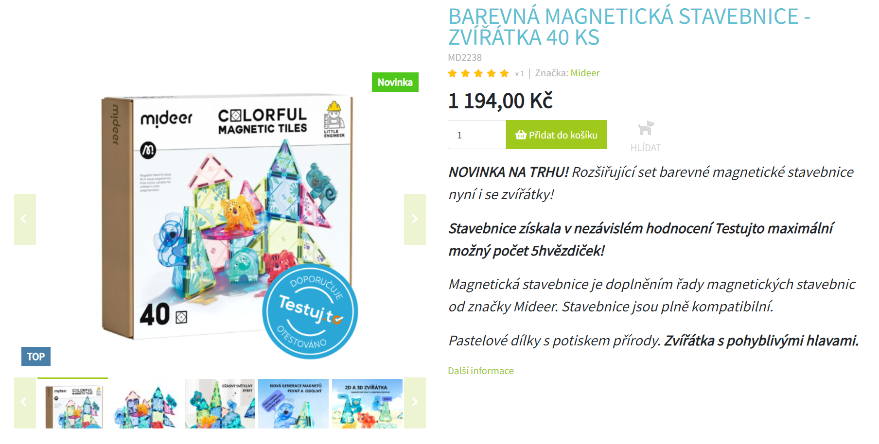 Razítko Testuj.to na produktové fotce Mideer