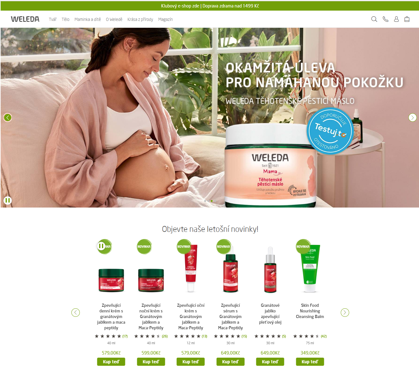Razítko Testuj.to na hero banneru e-shopu Weleda