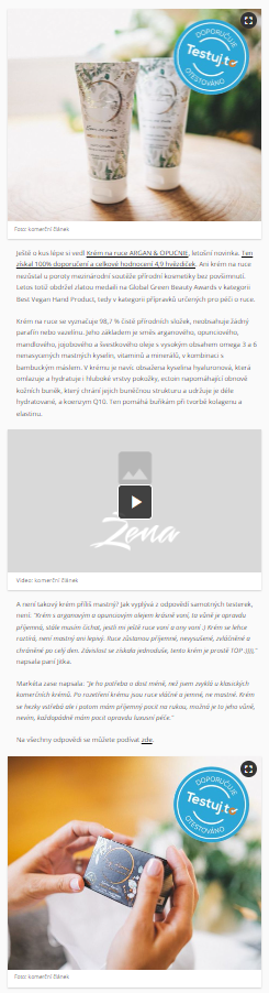 Razítko Testuj.to v článku magazínu Žena