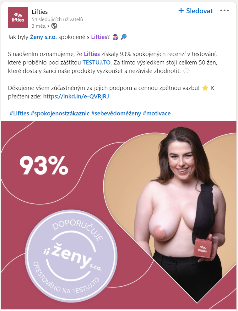 Razítko na LinkedIn příspěvku značky Lifties
