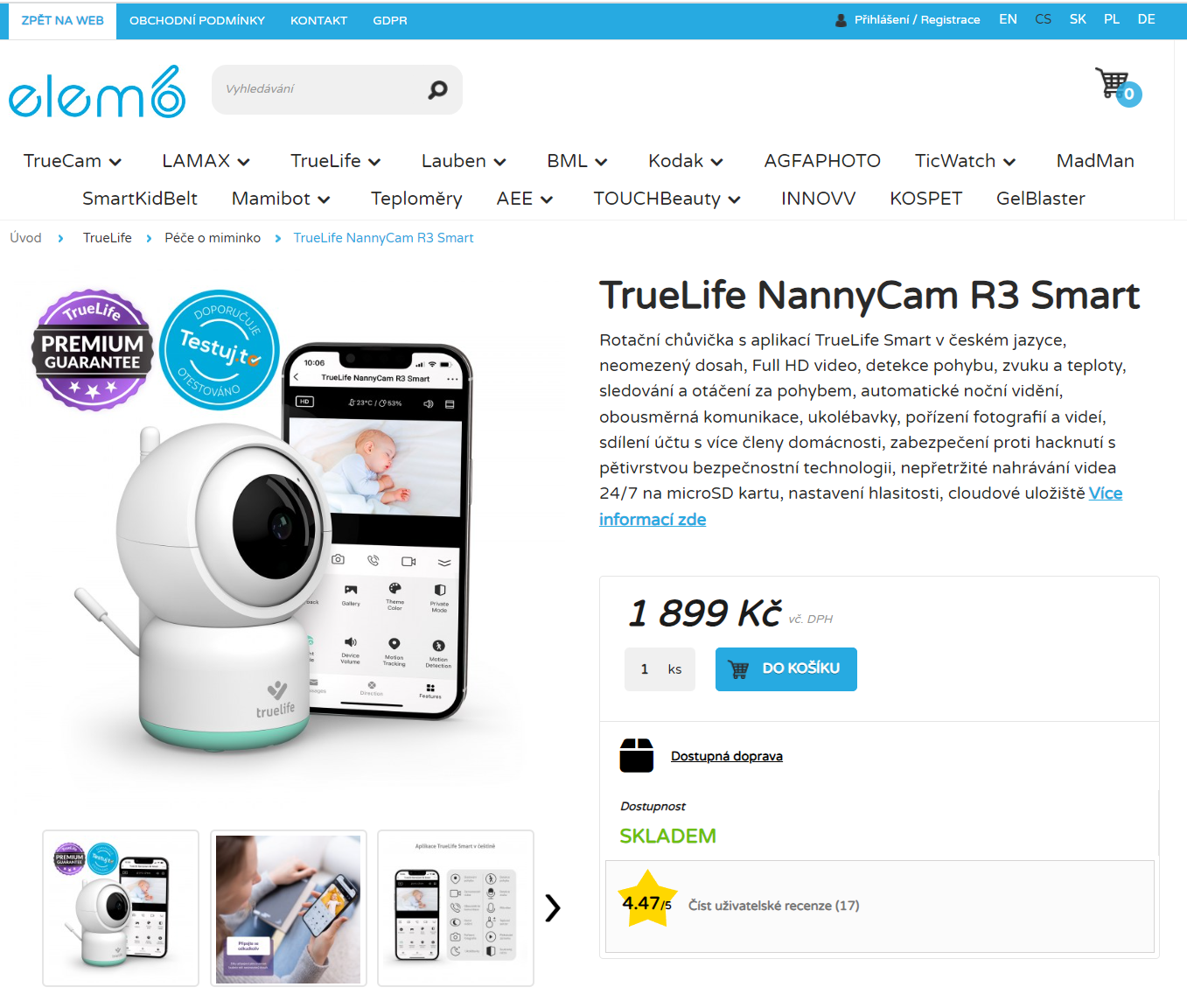 Razítko Testuj.to na produktové stránce TrueLife na e-shopu Elem6